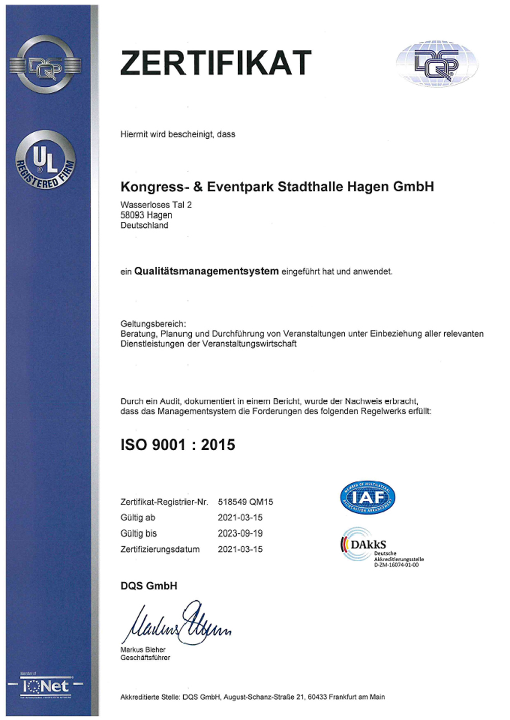 2016 ISO Zertifikat deutsch